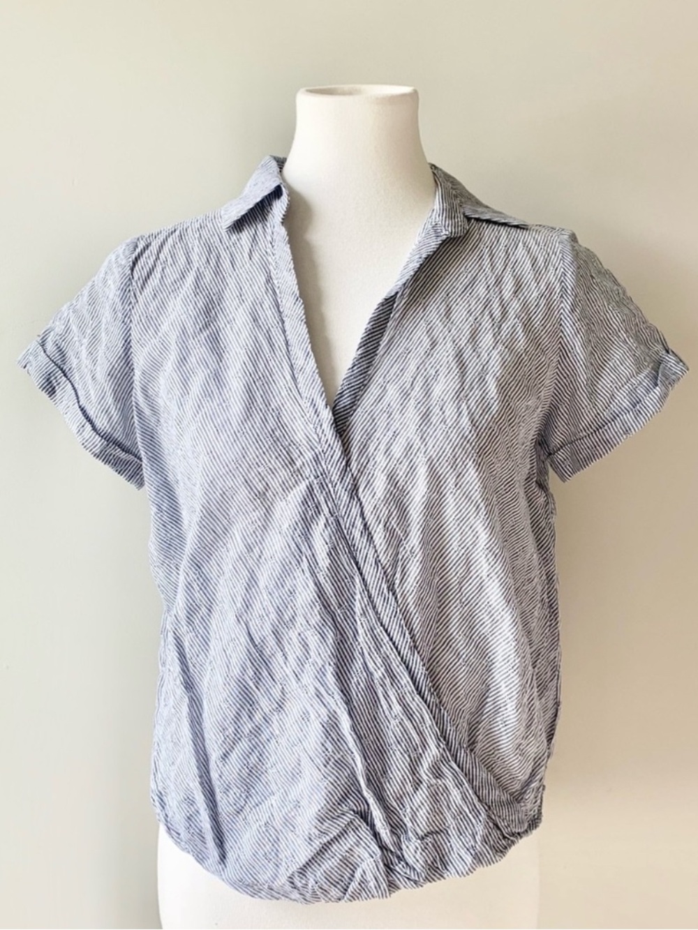 Universal Thread Light Blue Stripe Wrap Front Women's Top